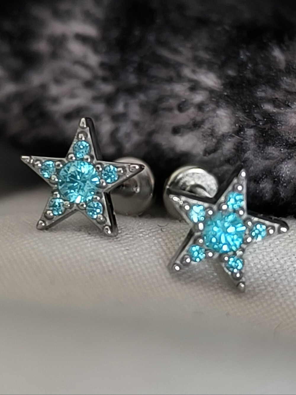 Threadless Piercing Paraiba Color CZ Star Co Cr Earrings Set Of Two